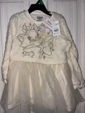 Disney Cream and Gold Sparkle Marie Furry Tulle Dress